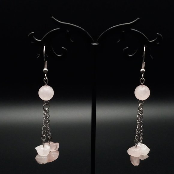 Rose Quartz Gemstone Chakra Healing Earrings Valentine's Day Handmade Jewelry - Picture 7 of 10